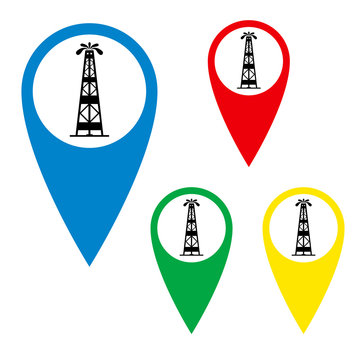 The silhouette of oil fountain on a map marker.