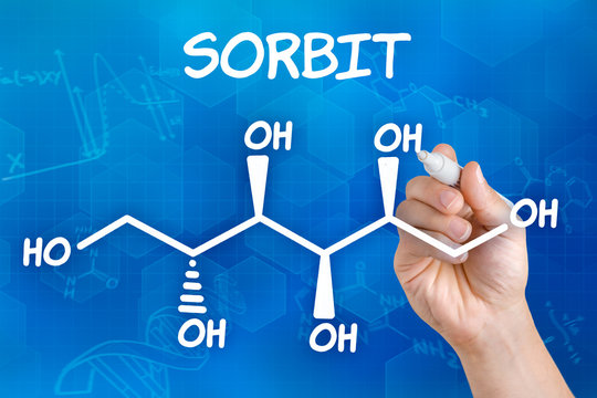 Hand zeichnet chemische Strukturformel von Sorbit