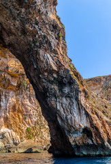Geological arch formation in the Blue Grotto in Malta