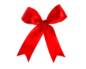 Fototapeta premium Shiny red ribbon on white background with copy space