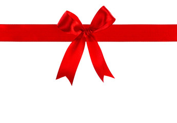 Shiny red ribbon on white background with copy space