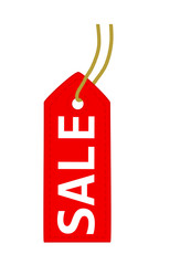 Red sale tag with stitch.