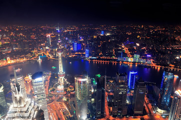 Fototapeta na wymiar Shanghai night aerial view