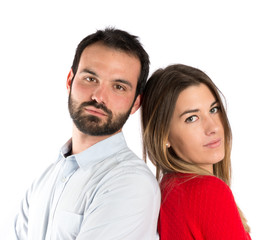 Obraz premium Cute couple over white background.