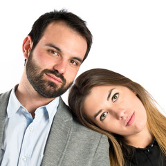 Cute couple over white background.