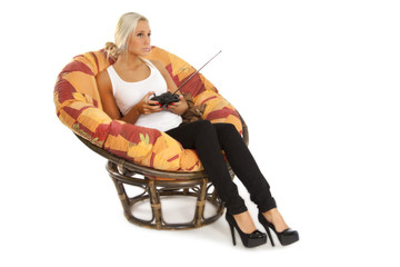 beautiful woman Holding Transmitter for a RC toys