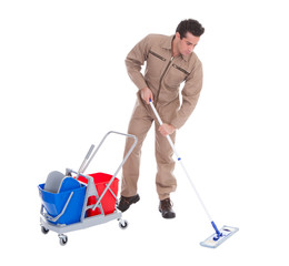 Male Sweeper Cleaning Floor
