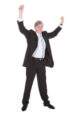 Mature Businessman With Arm Raised