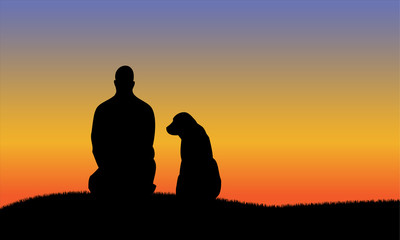 Man with dog silhouettes