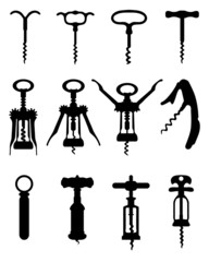 Black silhouettes of different corkscrew, vector illustration