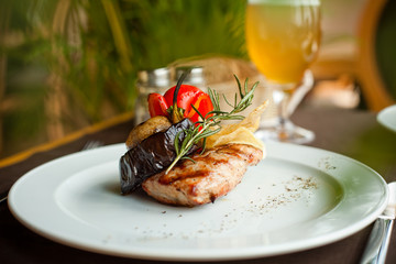 Beef steak with grilled vegetables