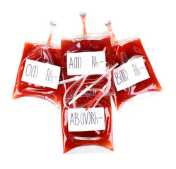Bags of blood and infusion isolated on white