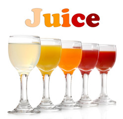 Tropical juices in glasses isolated on white