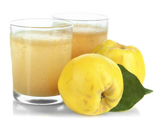 Sweet quince with juice isolated on white