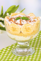 Delicious dessert with banana and caramel