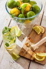 Crushed sugar and citrus fruits for cold drink