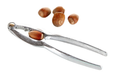 Nutcracker with nuts isolated on white