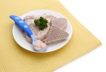Meat paste for infant feeding,