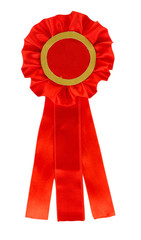Red ribbon is symbol for success and  first prize, isolated