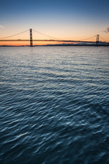 Sunset over river and bridges in Queensferry