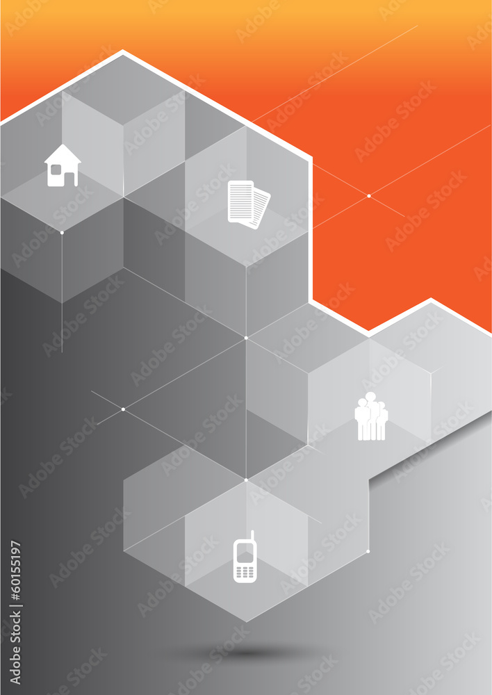 Poster vector abstract orange background with 3d cubes and corporate ic