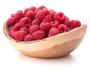 raspberries in wooden bowl