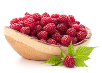 raspberries in wooden bowl