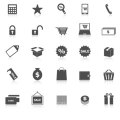 Shopping icons with reflect on white background