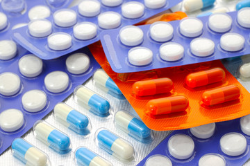 Pile of package of medicine pill.