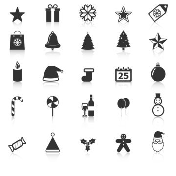 Christmas icons with reflect on white background