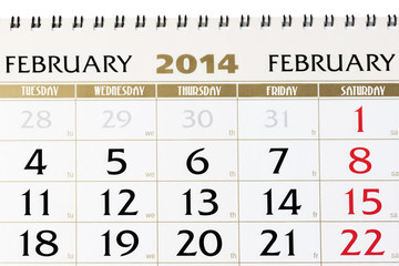 Calendar page on February 2014.