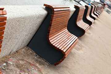 benches on river embankment