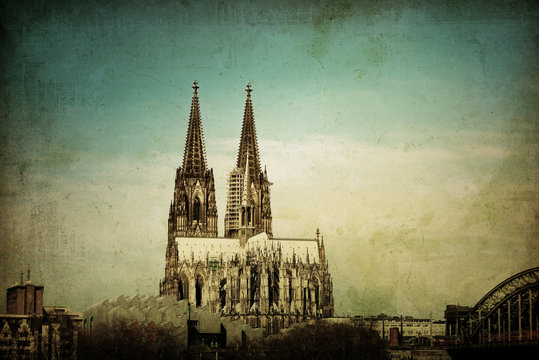 retro style Gothic Cathedral in Cologne