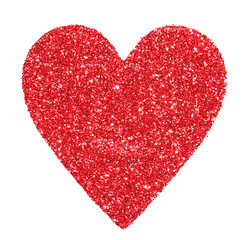 Glitter Red Heart isolated on white. Valentines Day. Macro.