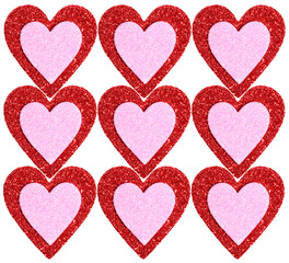 Glitter Red and Pink Hearts isolated. Background