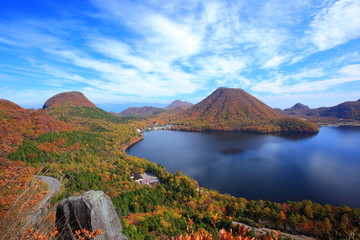 Autumn colours of Mt. Haruna and lake