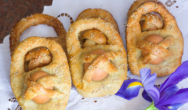 Easter donuts cuddure eggs in Sicily