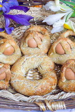 Traditional Easter donuts cuddure eggs   in Sicily