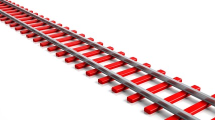3D rendering red railway track, isolated on white background