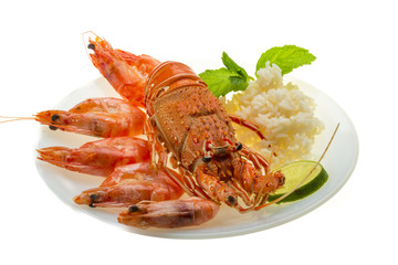 Spiny lobster, shrimps and rice