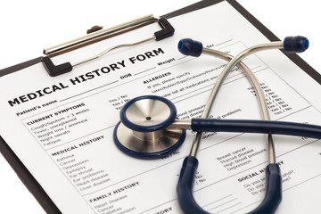 Medical history form with stethoscope