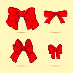 vector red bows with dots shadow for design