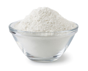 Glass bowl of wheat flour