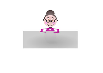 Sekretärin mit Brille und Plakat in der Hand