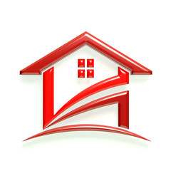 3D Glossy Real Estate Business Red Home Icon