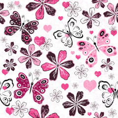 Grunge valentine seamless pattern