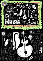Doodle music isolated on black, hand drawn design elements