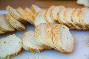Sliced peaces of French baguette