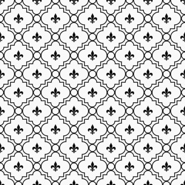 White and Black Fleur-De-Lis Pattern Textured Fabric Background
