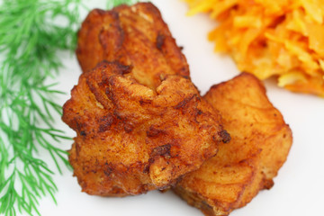 Crispy cod pieces, close up